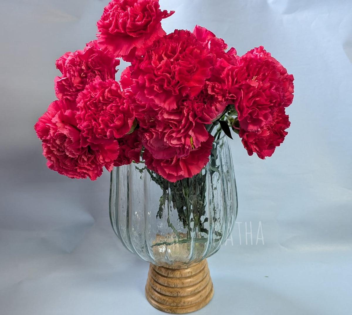 Wooden Base Ribbed Vase